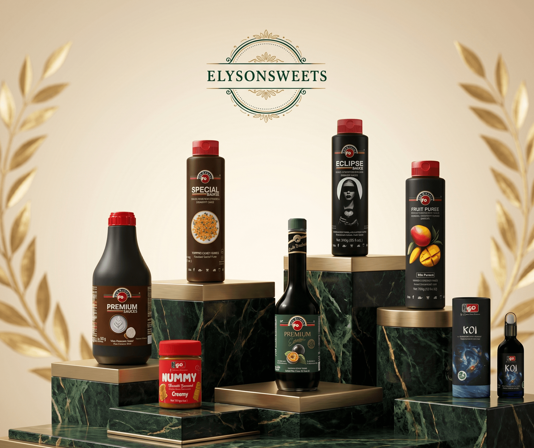 FO Food Products Premium-Sortiment – Sirupe, Saucen und Barista-Produkte